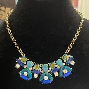 Chic Blue and Gold Floral Necklace
